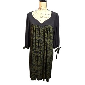 En Focus Olive Green & Black Print Dress Size 16W